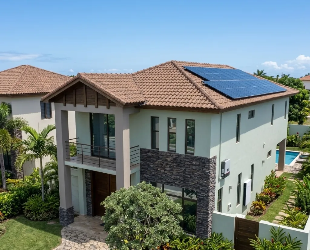 Casa con paneles solares instalados en Ecuador por EnergíaPura