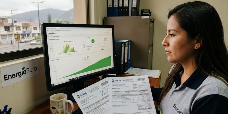 Dashboard de monitoreo mostrando ahorros acumulados de planta solar empresarial
